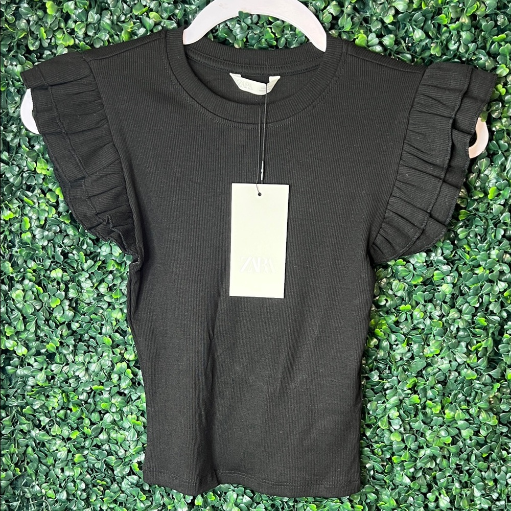 Zara Elegant Black Ruffle Sleeve Blouse